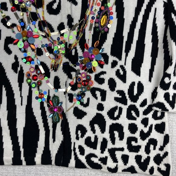 Design Options By Philip & Jane Gordon Zebra Print Jewel Sweater Cardigan Size M - Picture 6 of 16